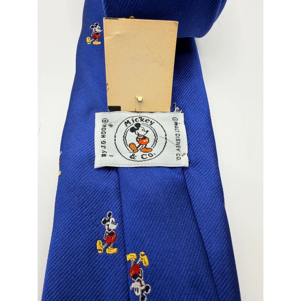 Mickey & Co J.G. Hook Mens Silk Tie Blue Mickey Mouse Embroidered Vintage NWT